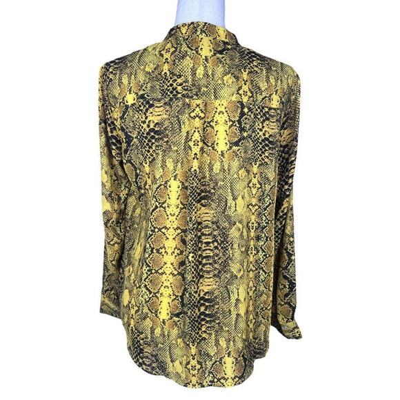 Snake Skin Print Blouse Button Down Mob Wife Yellow Gold Nanette Lepore - Picture 2 of 4